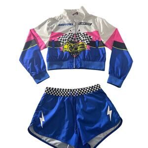 Pink Platinum Girls Racing Jacket Shorts Set Size L Checkered